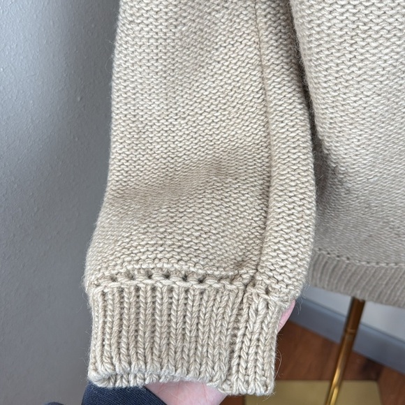 System Chunky Beige Oatmeal High-Neck Wool-Blend Button-Up Cardigan sz M - Picture 10 of 12